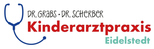 Kinderarztpraxis Eidelstedt - Logo mit einem Stethoskop in blau, rot, türkis